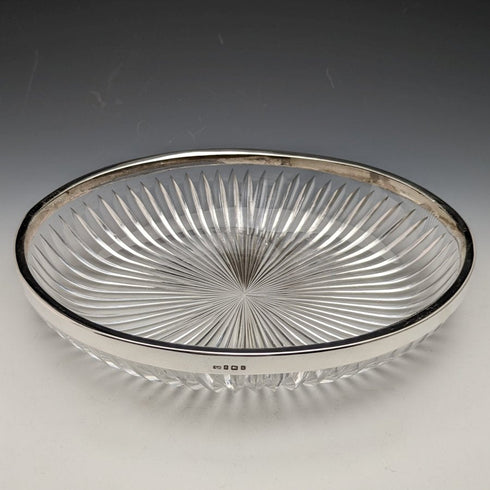 1909 British Antique Pure Silver Decorated Large Cut Glass Bowl 1265g Henry Manton